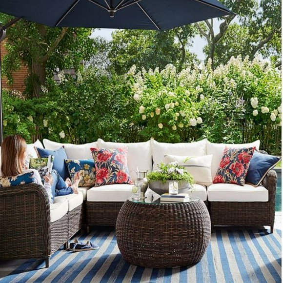 POTTERY BARN Jute Braid Linen Pillow Cover 20" Navy Blue - Picture 1 of 7